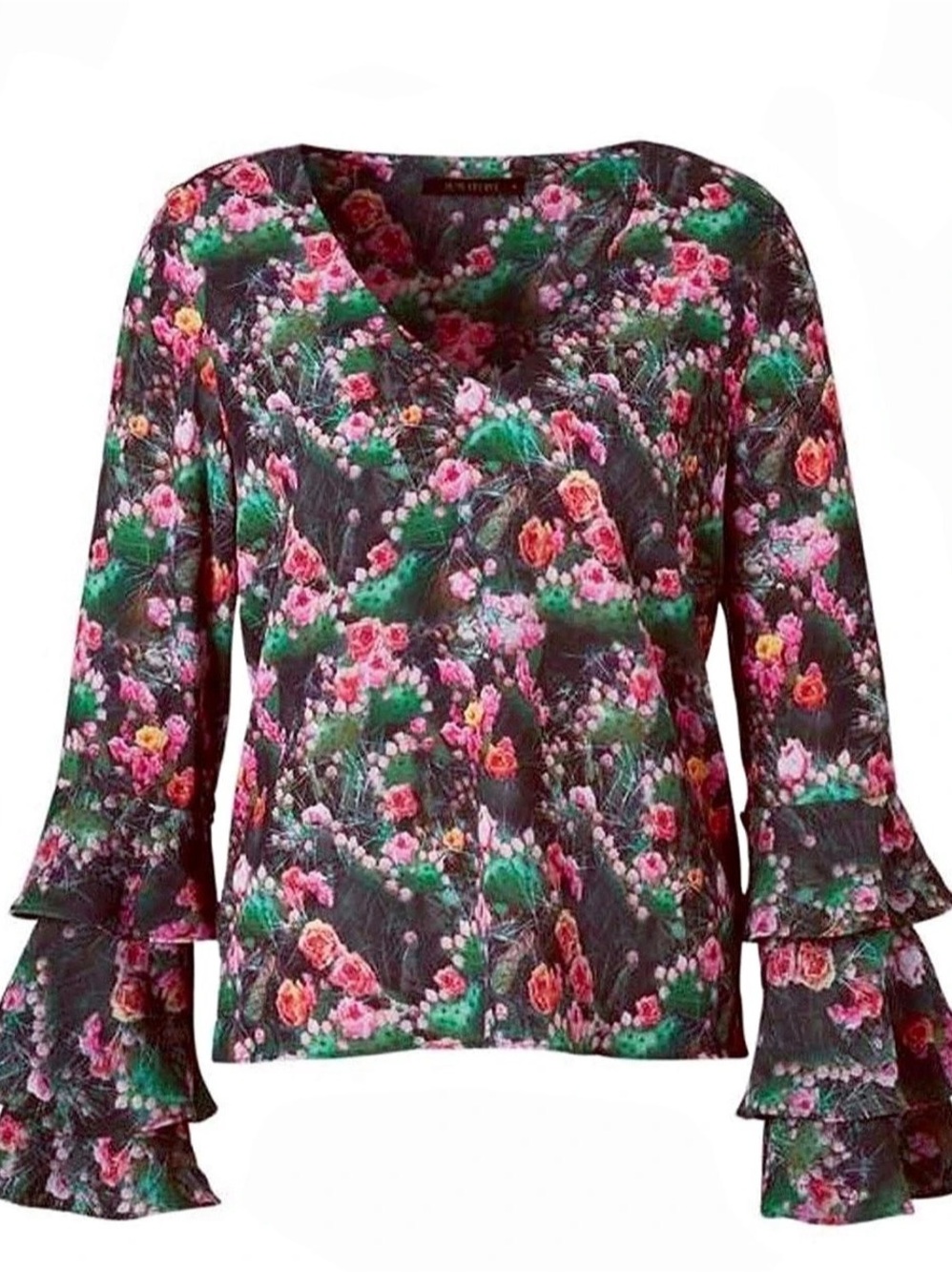 New blouse Floral Ruffle Sleeve Blouse in Black & Pink Size 36 / size S / NWT